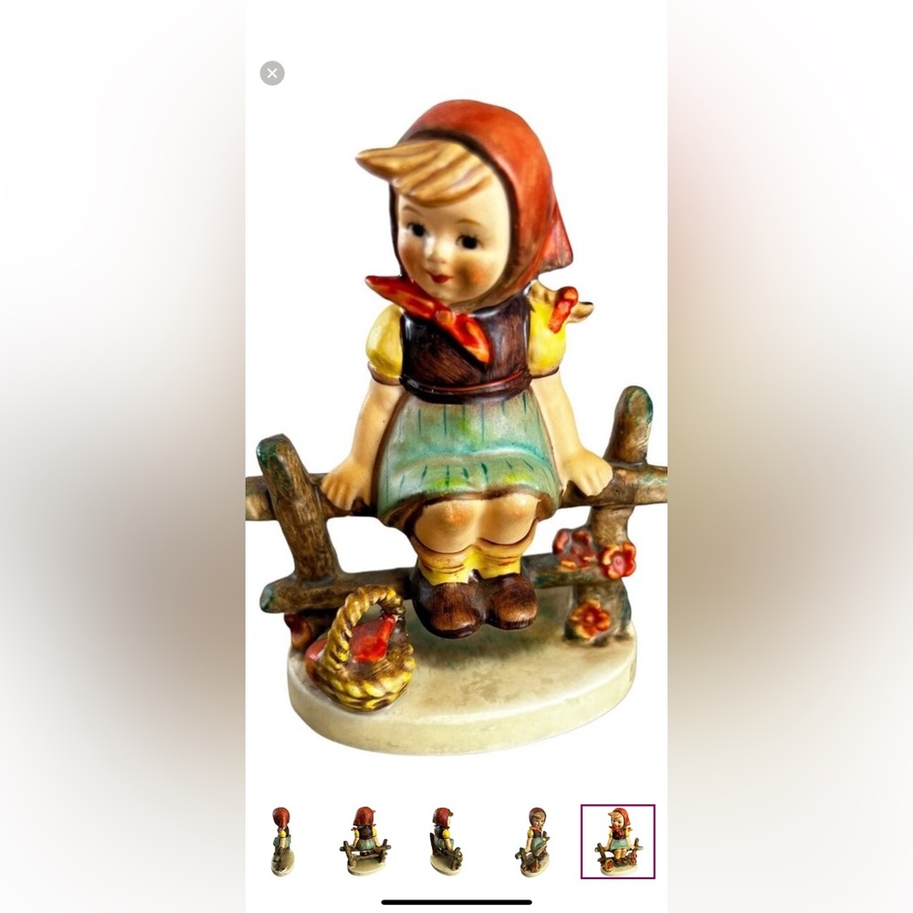 Hummel Girl Figurine with Orange Scarf and Brown Shoes